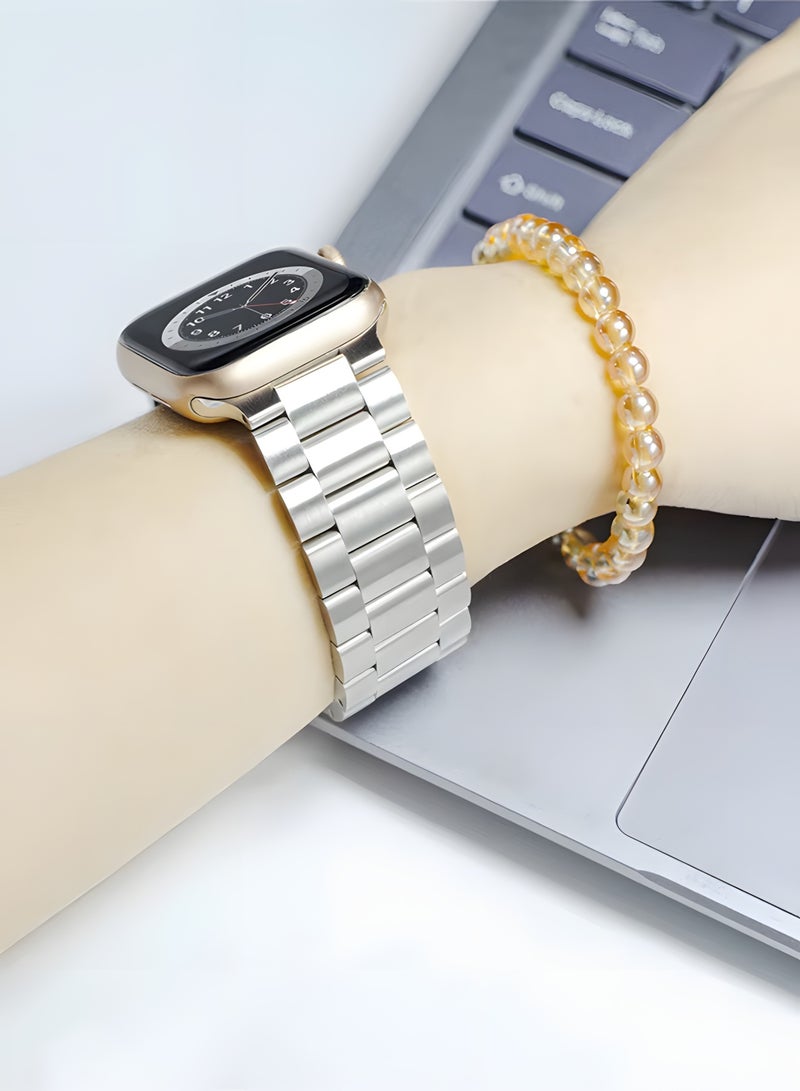 Premium Stainless Steel Band for Smart Watches 42–49mm with Double Button Butterfly Clasp – Secure & Elegant Design Metal Straps Compatible with Apple Watch Straps 42mm 44mm 45mm 46mm 49mm, Stainless Steel Business Band Compatible with iWatch Series 10 9 8 7 6 5 4 3 2 1 SE/ SE2 Ultra 2/ Ultra - Silver - Image 3